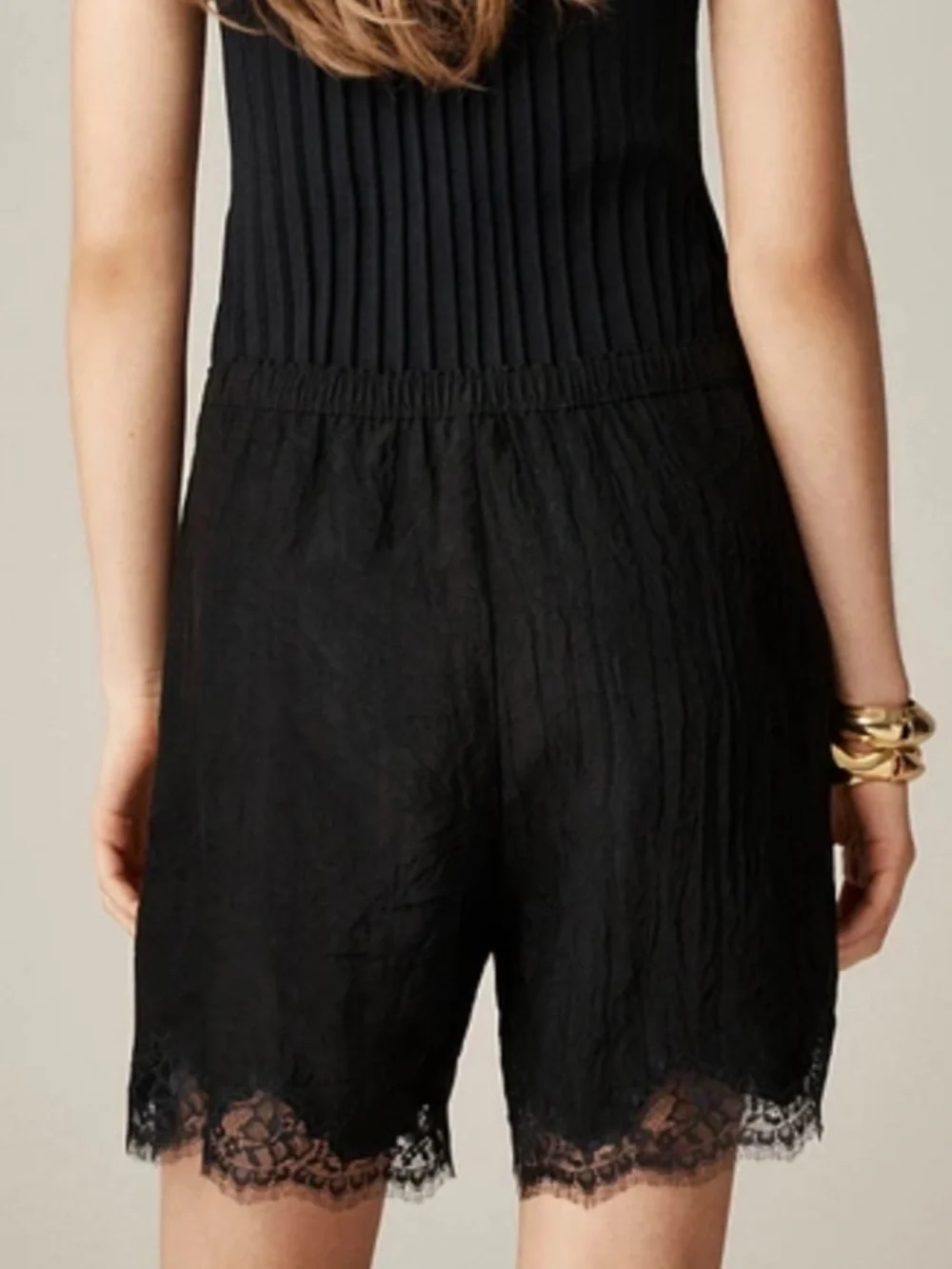 J. Crew 5” Stratus Black Lace-Trim Bermuda Shorts